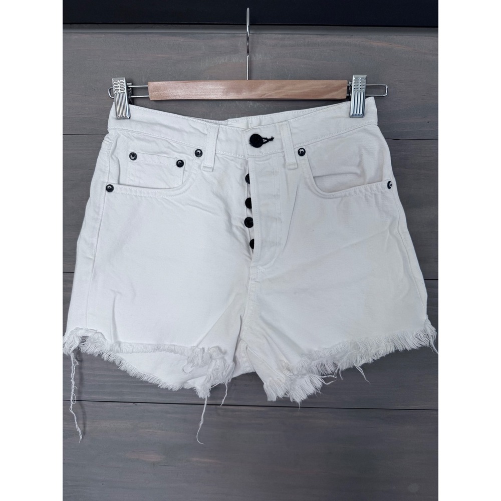 ASKK NY White Denim Cutoff Shorts‎ Button Fly Raw Hem Made in USA Womens 24